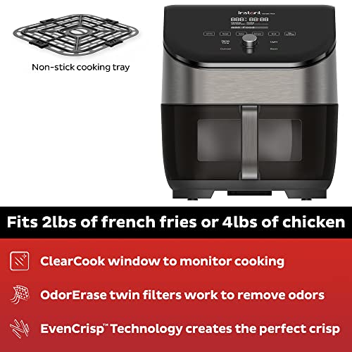 Instant Vortex Plus 6QT Air Fryer with Odor Erase Technology, 6-in-1 Functions that Crisps, Roasts, Broils, Dehydrates, Bakes & Reheats, 100+In-App Recipes, from the Makers of Instant Pot,1700W,Black