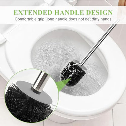 Compact Toilet Brush & Holder, Stainless Steel Handle, Space Saving for Storage, Deep Cleaning, Drip-Proof, Easy to Assemble, Nylon Bristles, White & Grey