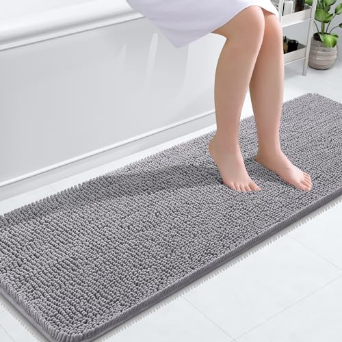 OLANLY Bathroom Rugs 24x16, Extra Soft Absorbent Chenille Bath Rugs, Non-Slip, Dry Quickly, Machine Washable, Bath Mats for Bathroom Floor, Tub and Shower, Beige