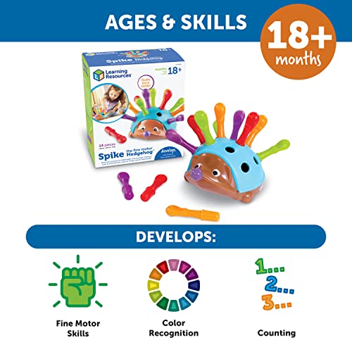 Learning Resources Spike The Fine Motor Hedgehog - Toddler Learning Toys, Fine Motor and Sensory Toys for Kids Ages 18+ Months, Montessori Toys