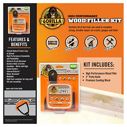 Gorilla All Purpose Wood Filler, 16 Ounce Tub, Natural (Pack of 1)