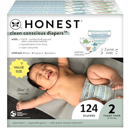 The Honest Company Clean Conscious Diapers | Plant-Based, Sustainable | Above It All + Pandas | Club Box, Size Newborn, 72 Count