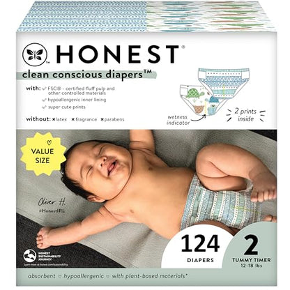 The Honest Company Clean Conscious Diapers | Plant-Based, Sustainable | Above It All + Pandas | Club Box, Size Newborn, 72 Count