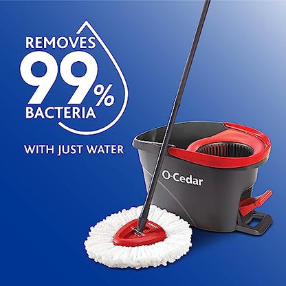 O-Cedar Easywring Microfiber Spin Mop & Bucket Floor Cleaning System with 1 Extra Refill,Red / Gray