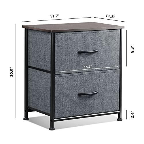 WLIVE Black Nightstand, Small Dresser for Bedroom with 2 Fabric Drawer, Bed Side Table with Drawers, End Table Bedside Furniture, Sturdy Steel Frame, Wood Top, Closet Organizer, College Dorm