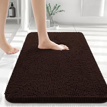 OLANLY Bathroom Rugs 24x16, Extra Soft Absorbent Chenille Bath Rugs, Non-Slip, Dry Quickly, Machine Washable, Bath Mats for Bathroom Floor, Tub and Shower, Beige