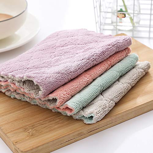 kimteny 12 Pack Kitchen Cloth Dish Towels, Premium Dishcloths, Super Absorbent Coral Velvet Dishtowels, Nonstick Oil Washable Fast Drying (Green-Grey)