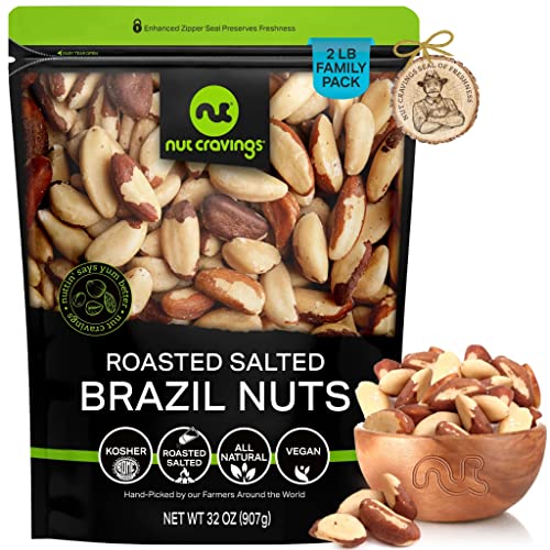 NUT CRAVINGS - Raw Brazil Nuts, Unsalted, No Shell, Whole, (16oz - 1 LB) Bulk Nuts Packed Fresh in Resealable Bag - Kosher Healthy Snack, Natural Keto Vegan -