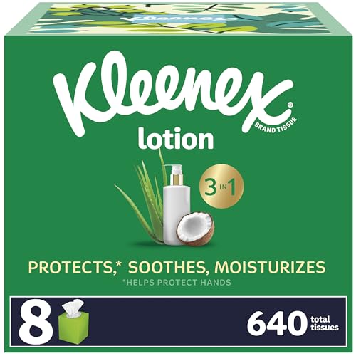 Kleenex Lotion Facial Tissues with Coconut Oil, 8 Cube Boxes, 80 Tissues Per Box, 3-Ply