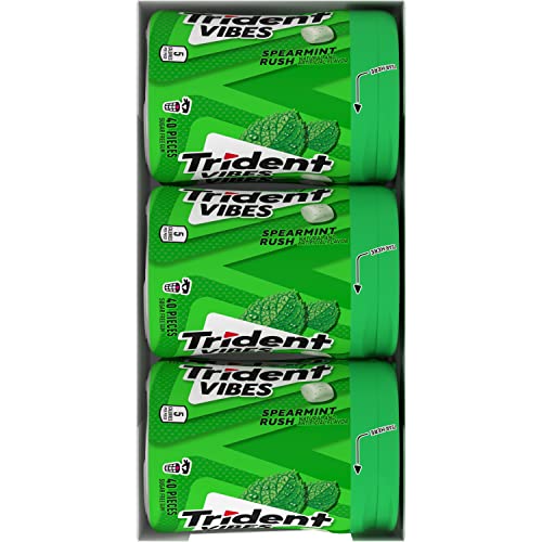 Trident Vibes Spearmint Rush Sugar Free Gum, 6 Bottles of 40 Pieces (240 Total Pieces)