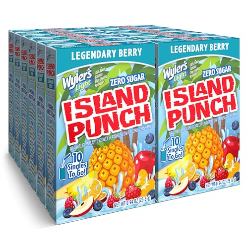 Wyler's Light Island Punch Singles to Go, Variety Pack, Fruity Red Punch, Purple Berry Wave, Berry Jammer and Blue Ocean Breeze, 1 Box (40 Single Servings)