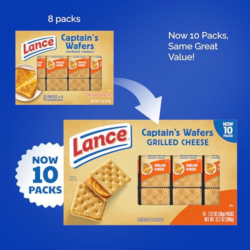 Lance Sandwich Crackers, Captain's Wafer Grilled Cheese, 10 Individual Packs, 6 Sandwiches Each