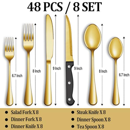 24 Pcs Silverware Set with Steak Knives Service for 4,Stainless Steel Flatware Set,Mirror Polished Cutlery Utensil Set,Home Kitchen Eating Tableware Set,Include Fork Knife Spoon Set,Dishwasher Safe