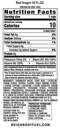 Reign Inferno Red Dragon, Thermogenic Fuel, Fitness and Performance Drink, 16 Fl Oz (Pack of 12)