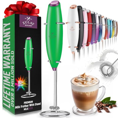 Zulay Powerful Milk Frother (4 Duracell Batteries Included) - Handheld Milk Frother Wand Drink Mixer for Coffee - Powerful Milk Foamer for Cappuccino, Frappe, Matcha & Coffee Creamer - Black