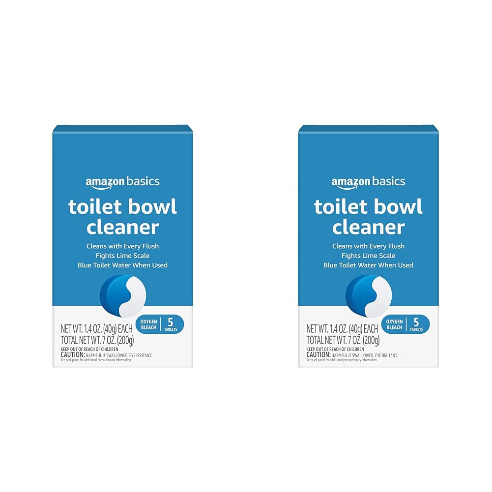 Amazon Basics Toilet Bowl Cleaner Blue Tablets with Oxygen Bleach, Unscented, 5 Count, Pack of 1