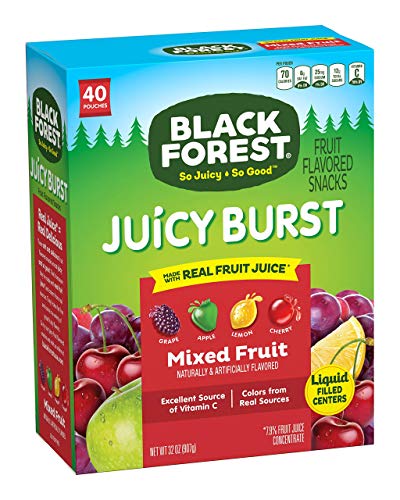 Black Forest, Juicy Burst, Fruit Flavored Snacks, Mixed Fruit Flavors, A Juicy Burst of Natural Flavors, Made with Real Fruit Juice, School Snacks, 0.8 oz 40 ct