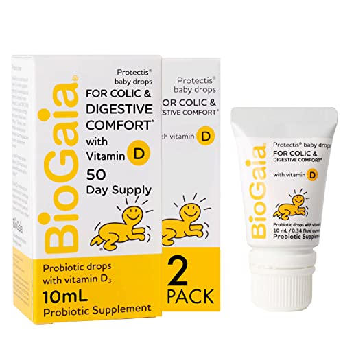 BioGaia Baby Probiotic Drops - Colic & Gas Relief + Vitamin D, 50-Day Supply, Safe for Newborns, Reduces Crying, Fussing, Colic, Gas, Spit-ups & Constipation, No allergens, dairy or soy