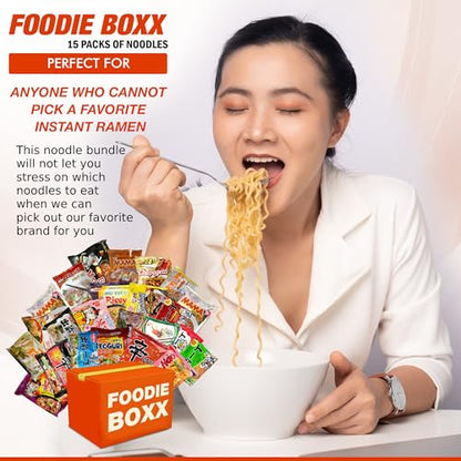 FOODIE BOXX Asian Instant Ramen Noodles Variety Pack with Cookies & Chopsticks (Dry)