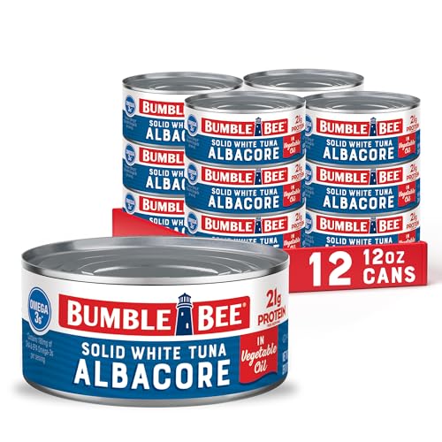 Bumble Bee Solid White Albacore Tuna in Water, 5 oz Can (Pack of 8) - Wild Caught Tuna - 29g Protein per Serving, High in Omega-3s - Non-GMO Project Verified, Gluten Free, Kosher