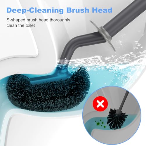 HAMITOR Toilet Bowl Brush Holder Set: Curved Design with Holder for Deep Cleaning Under Rim - Compact Hidden Scrubber for Small Space - Modern RV Bathroom Accessories - White