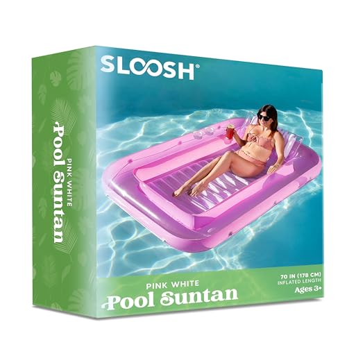 Sloosh Inflatable Tanning Pool Lounge Float, 70" x 46" Suntan Tub Raft Floatie, Tanning Pool with Pillow, Personal Pool Lounger for Adult Summer Water Party, L-Blue