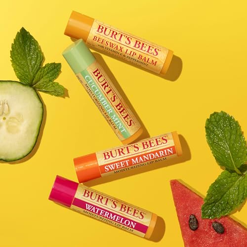 Burt's Bees Lip Balm - Pink Grapefruit, Mango, Coconut & Pear, and Pomegranate Pack, Lip Moisturizer With Beeswax, Tint-Free, Natural Origin Conditioning Lip Treatment, 4 Tubes, 0.15 oz.