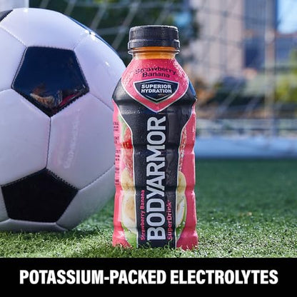 BODYARMOR Sports Drink Sports Beverage, Strawberry Banana, Coconut Water Hydration, Natural Flavors With Vitamins, Potassium-Packed Electrolytes, Perfect For Athletes, 12 Fl Oz (Pack of 8)