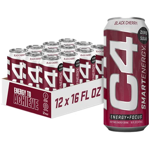 C4 Smart Energy Drink – Boost Focus and Energy with Zero Sugar, Natural Energy, and Nootropics - 200mg Caffeine - Cherry Berry Lime (12oz Pack of 12)