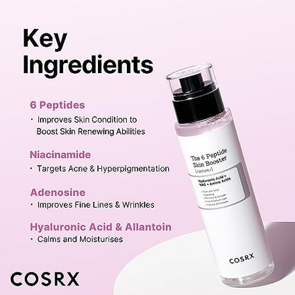 COSRX 6X Peptide Collagen Booster Toner Serum 150mL/5.07 Fl.Oz, Skin Renewal Boosting Facial Essence, Niacinamide & Hyaluronic Acid for All Skin Types, Korean Skincare, Paraben Free