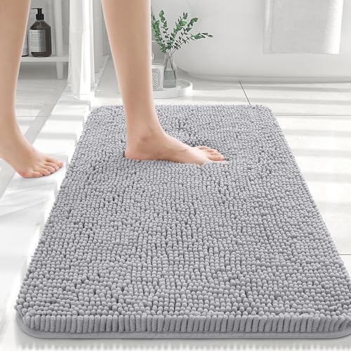 OLANLY Bathroom Rugs 24x16, Extra Soft Absorbent Chenille Bath Rugs, Non-Slip, Dry Quickly, Machine Washable, Bath Mats for Bathroom Floor, Tub and Shower, Beige