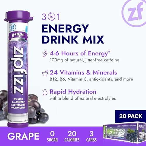 Zipfizz Energy Drink Mix, Electrolyte Hydration Powder with B12 and Multi Vitamin, Berry (12 Count)