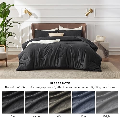 Bedsure Twin/Twin XL Comforter Set Dorm Bedding - Dark Grey Twin Bedding Set for College, Soft Cationic Dyed Bed Set for All Seasons, 2 Pieces, 1 Comforter (68"x88") and 1 Pillow Sham (20"x26"+2")