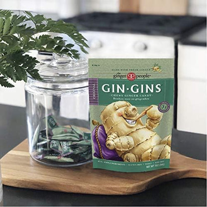 GIN GINS Original Ginger Chews by The Ginger People – Anti-Nausea and Digestion Aid, Individually Wrapped Healthy Candy – Original Flavor, 3 Oz Bag (Pack of 1)