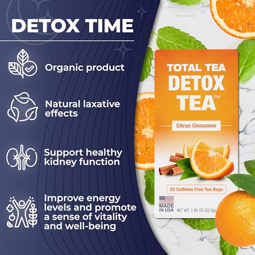 Total Tea SIimming Detox Tea Caffeine Free - 25 Day Detox Tea - Herbal Tea with Chamomile, Hibiscus Tea & Ginger Root for Colon Cleanse – Natural Citrus & Cinnamon Herbal Tea for Digestive Health