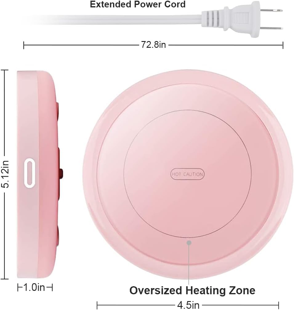 Smart Coffee Warmer, BESTINNKITS Auto On/Off Gravity-Induction Mug Warmer for Office Desk Use, Candle Wax Cup Warmer Heating Plate (Up to 131F/55C) (Pink)