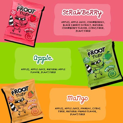 The FROOT Thief Real Fruit Snack Whips Strawberry Flavor, Nut Free, 100% Natural, Gluten-Free, Non-GMO, No Artificial Colors or Flavors, Pack of 5