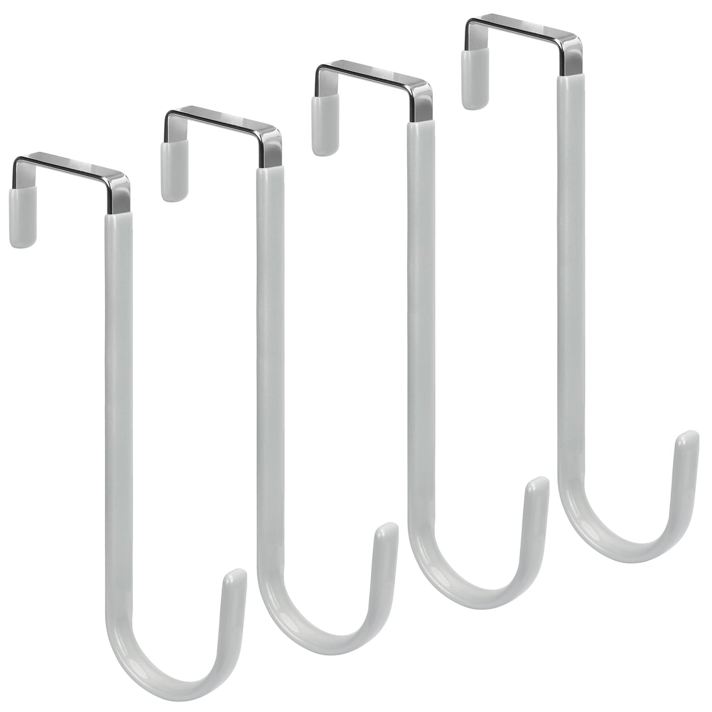 FYY Over the Door Hooks, 4 Pack Hangers Hooks with Rubber Prevent Scratches Heavy Duty Organizer for Living Room, Bathroom, Bedroom, Kitchen Hanging Clothes, Towels, Hats, Coats, Bags White