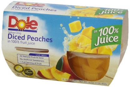 Dole Fruit Bowls Diced Peaches in 100% Juice Snacks, 4oz 12 Total Cups, Gluten & Dairy Free, Bulk Lunch Snacks for Kids & Adults