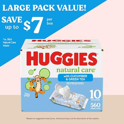 Huggies Natural Care Refreshing Baby Wipes, Hypoallergenic, Scented, 10 Flip-Top Packs (560 Wipes Total), Packaging May Vary