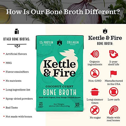 Kettle and Fire Classic Beef Bone Broth, Keto, Paleo, and Whole 30 Approved, Gluten Free, High in Protein and Collagen (6 Pack)