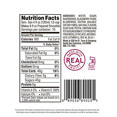 Torani Real Fruit Smoothie Mix, Strawberry, 64 Ounce