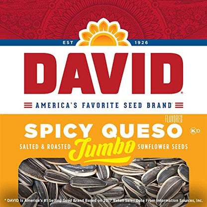 DAVID Seeds Spicy Queso Flavored Salted and Roasted Jumbo Sunflower Seeds, Keto Friendly Snack