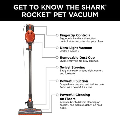 Shark HV301 Rocket Ultra-Light Corded Bagless Vacuum for Carpet and Hard Floor Cleaning with Swivel Steering, Gray/Orange