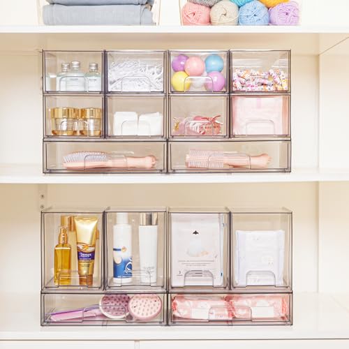 Vtopmart 2 Pack Clear Stackable Storage Drawers, 4.4'' Tall Acrylic Bathroom Makeup Organizer,Plastic Storage Bins For Vanity, Undersink, Kitchen Cabinets, Pantry, Home Organization and Storage