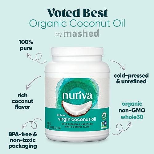 Nutiva Organic Coconut Oil 15 fl oz, Cold-Pressed, Fresh Flavor for Cooking, Natural Hair, Skin, Massage Oil and, Non-GMO, USDA Organic, Unrefined Extra Virgin Coconut Oil (Aceite de Coco)