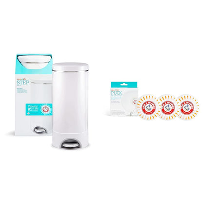 Munchkin® STEP™ Diaper Pail Powered by Arm & Hammer, #1 in Odor Control, Award-Winning, Includes 1 Snap, Seal & Toss™ Bag, 1 Starter Refill Ring, and 1 PUCK™ Baking Soda Cartridge