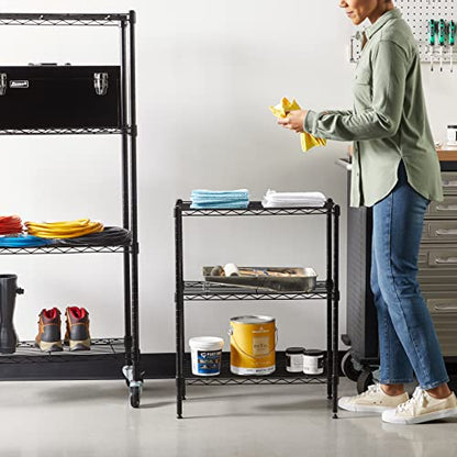 Amazon Basics 3-Shelf Adjustable, Heavy Duty Storage Shelving Unit (250 lbs loading capacity per shelf), Steel Organizer Wire Rack, 23.2"L x 13.4"W x 30"H, Black