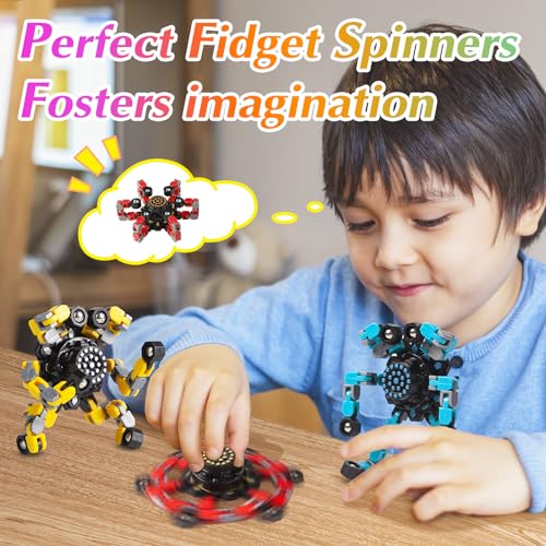 Transformable Fidget Spinners 4 Pcs for Kids and Adults Stress Relief Sensory Toys for Boys and Girls Fingertip Gyros for ADHD Autism for Kids Gifts (Fidget Toy 4pc)