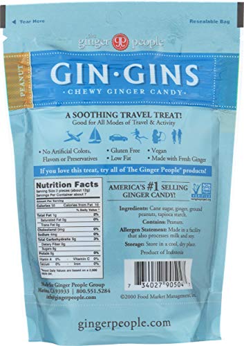 GIN GINS Original Ginger Chews by The Ginger People – Anti-Nausea and Digestion Aid, Individually Wrapped Healthy Candy – Original Flavor, 3 Oz Bag (Pack of 1)